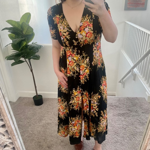 Floral Slit Puff Floral Witch Maxi Button FP Boho Bohemian Chic Summer Dress - Picture 6 of 7